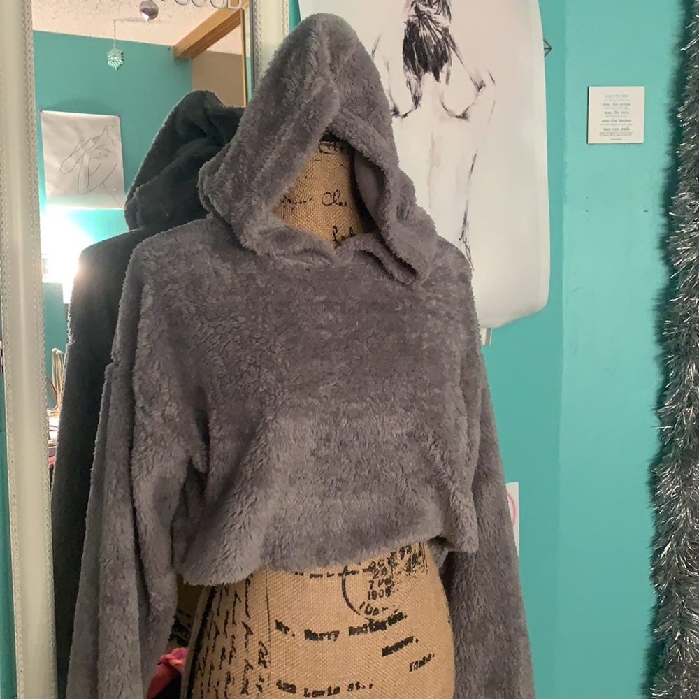 Grey Fuzzy AF Cropped Sweatshirt